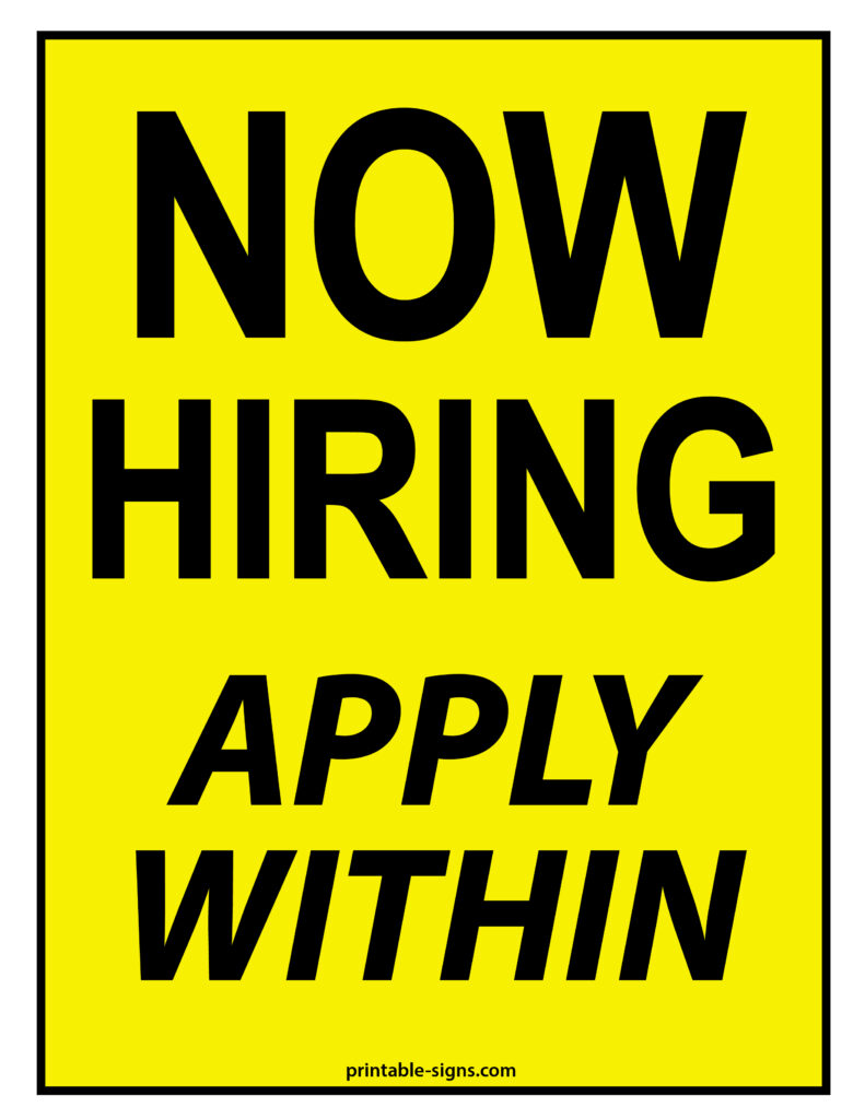 Now Hiring Apply Within Printable Sign Yellow Vertical