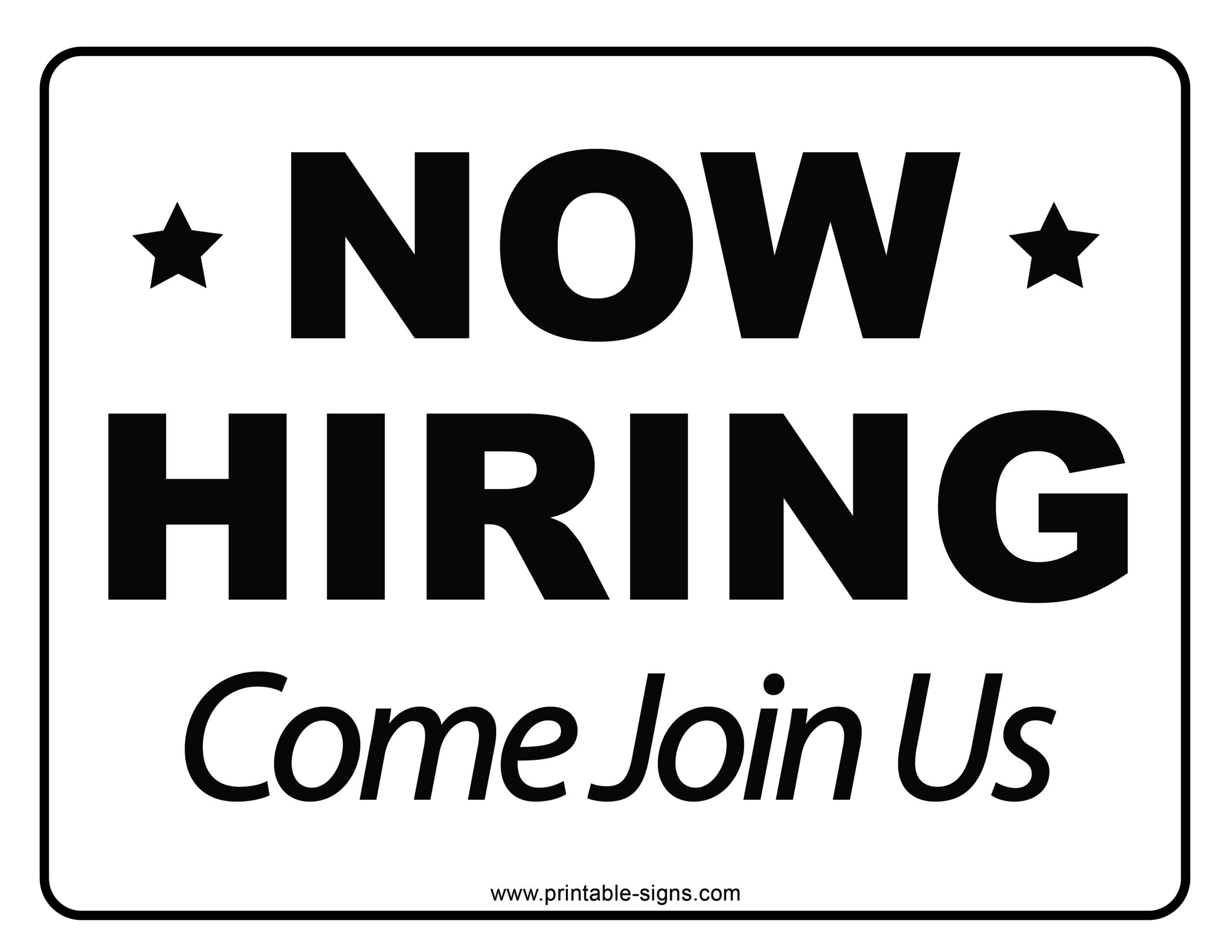 Now Hiring Come Join Us Printable Sign Black