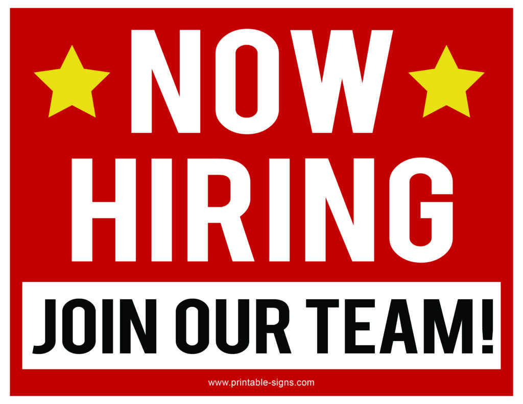 Now Hiring Join Our Team Printable Sign White Red