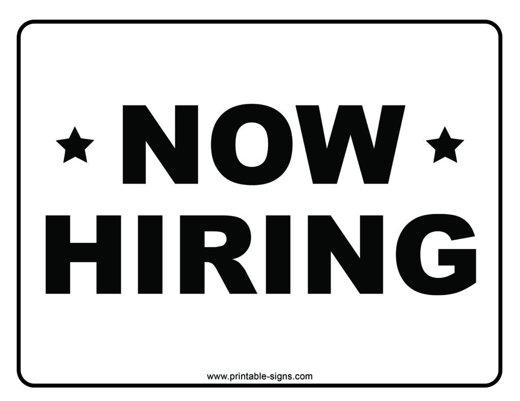 Now Hiring Printable Sign Black