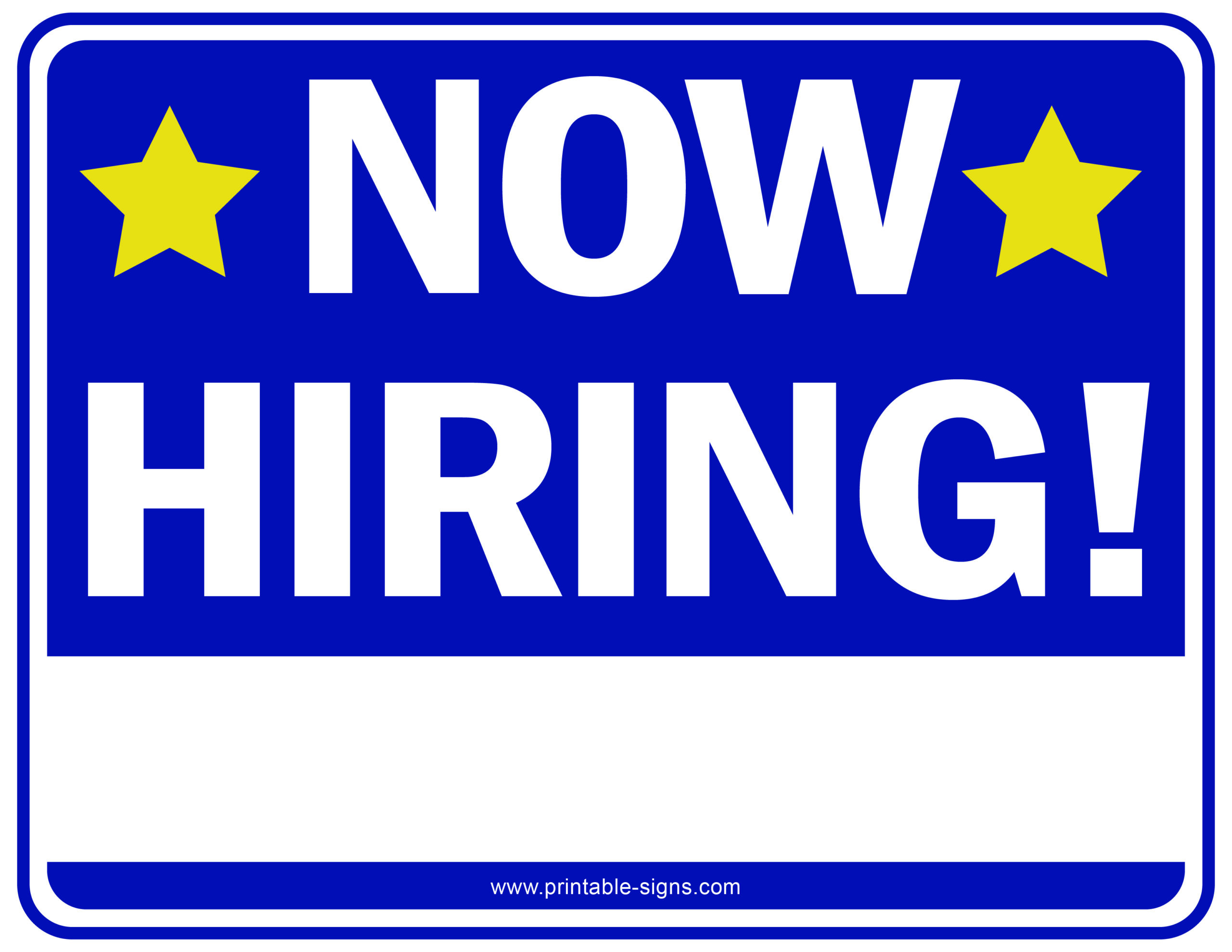 Now Hiring Printable Sign Blue Blank Stripe