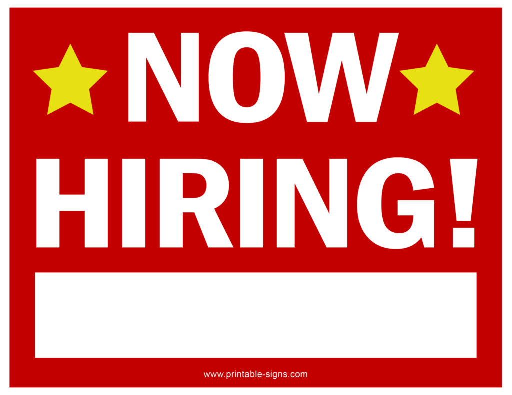 Now Hiring Printable Sign Red White Blank