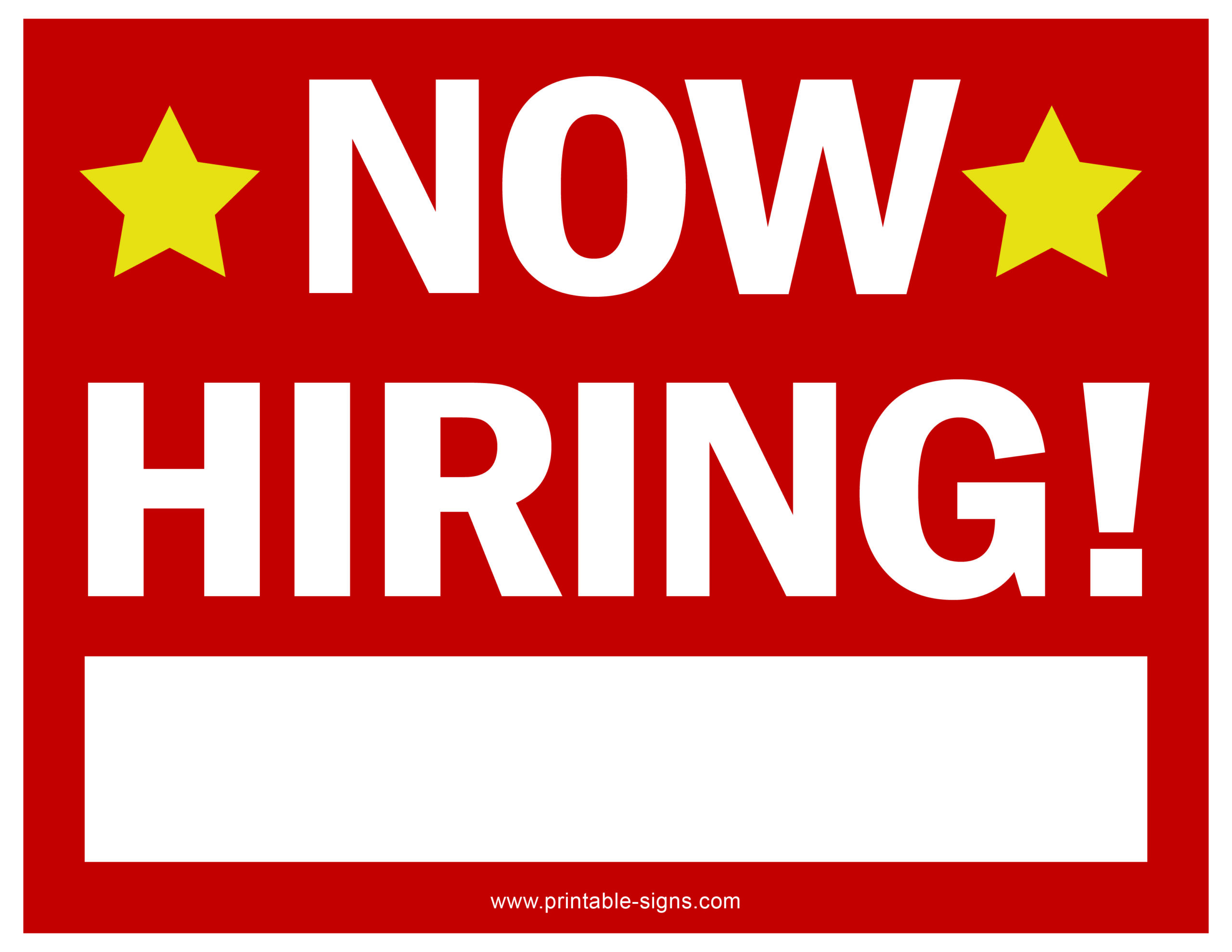 Now Hiring Printable Sign Red White Blank